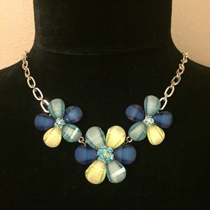 Statement Necklace - Silver tone with flowers
